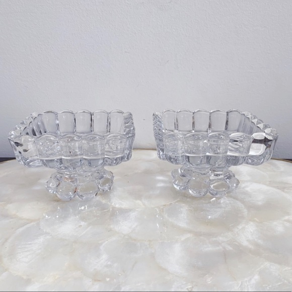Vtg Clear Glass Scalloped Edge Compote Dish Pair